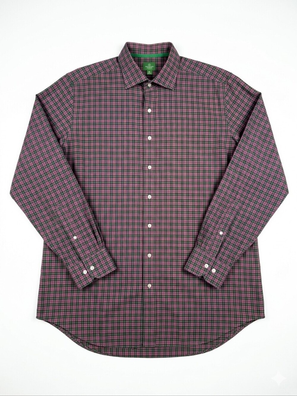 Sid Mashburn Mens Spread Collar Sport Shirt L/S Gingham Plaid Pink Green XL